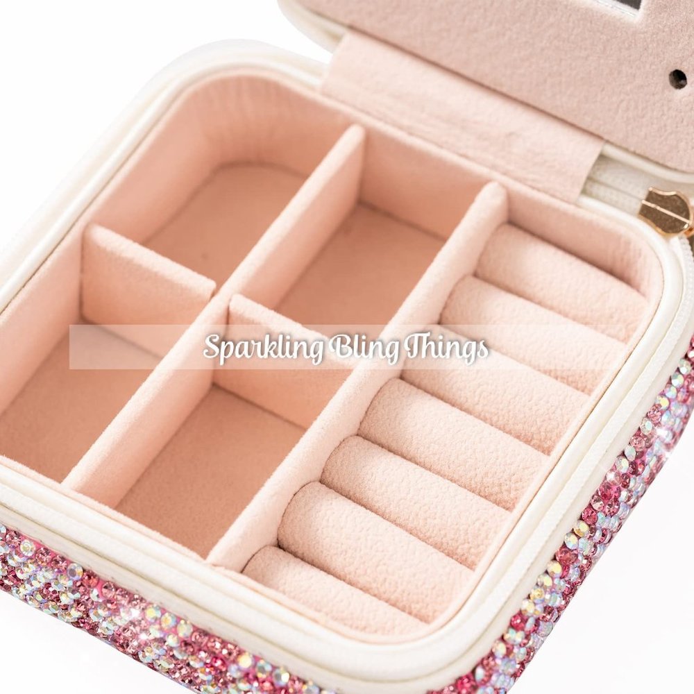 NEW Jewelry Box Sparkling Bling Swarovski Crystal Rhinestones: Silver AB or Pink - Picture 6 of 12